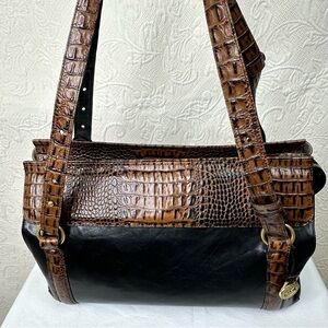 Brahmin VTG Tuscan Black & Pecan Large Satchel Top Zip Doctor Bag